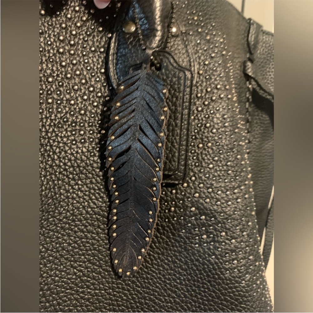 COACH RARE Tatum whipstitch Studded Black Leather Bag weekender 5 HANG TAGS EUC - Picture 9 of 15